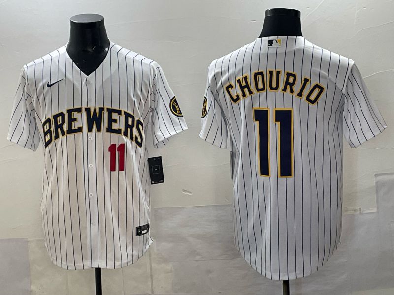 Men Milwaukee Brewers #11 Chourio White Stripe Nike MLB 2025 Jersey 04->milwaukee brewers->MLB Jersey
